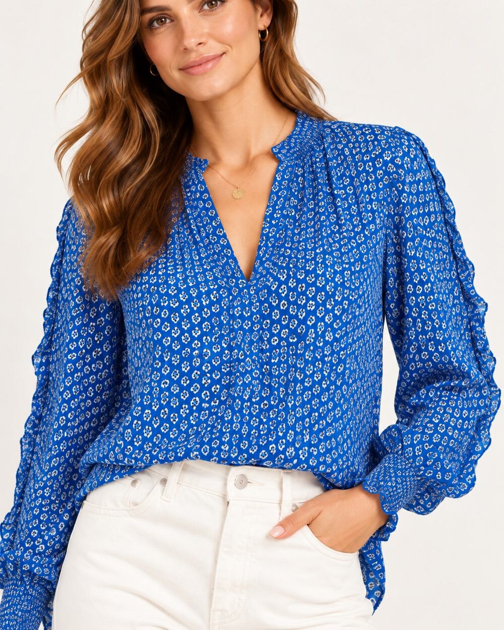 Rungolee Alissa Silk Floral Blouse Blue White Size Medium Tuckernuck